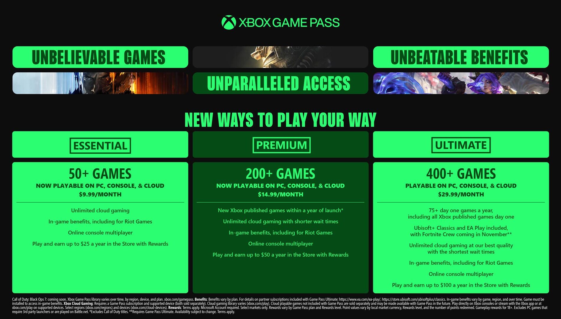 Xbox game pass introduces three new plans